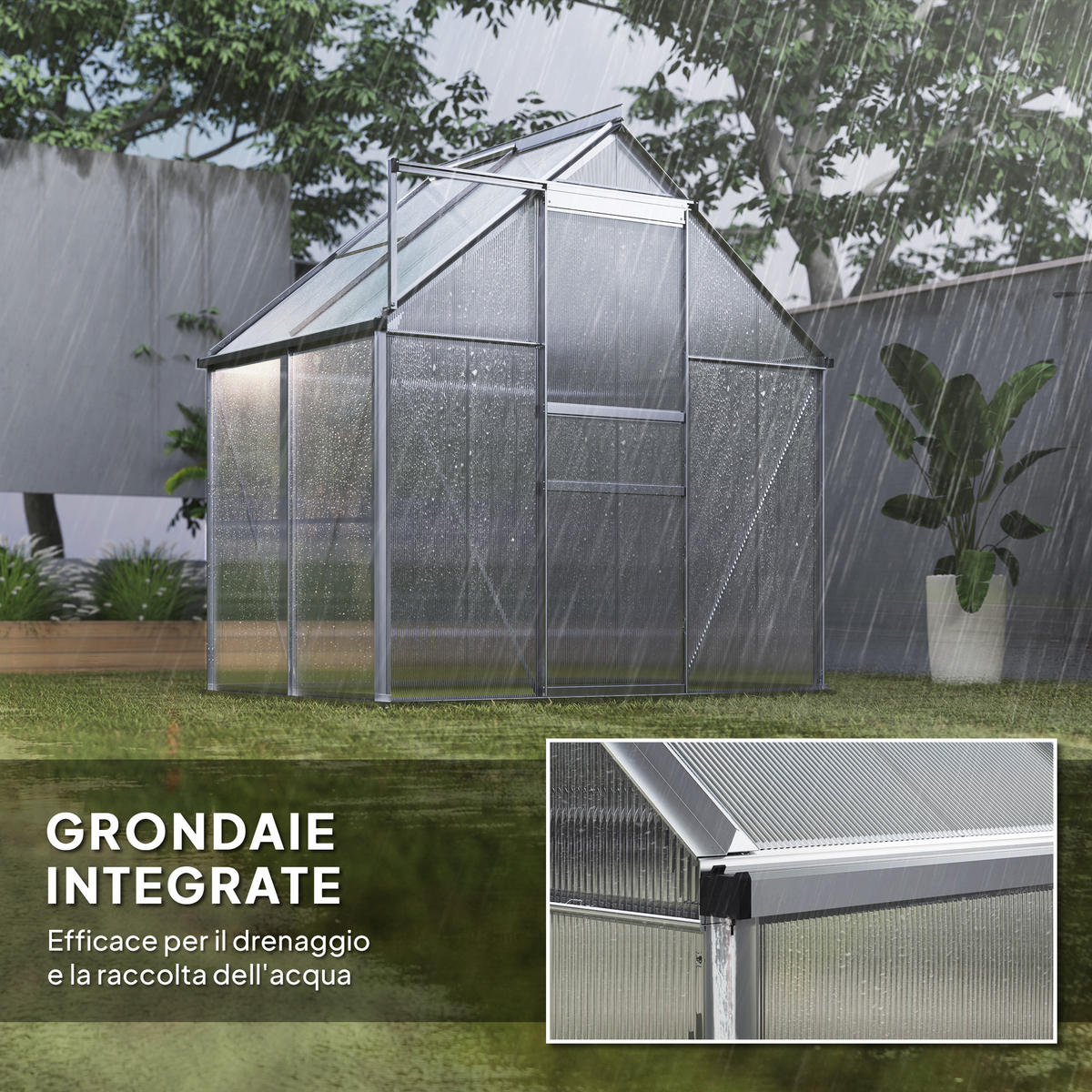 GEWÄCHSHAUSTÜR, Alu-Polycarbonat Scharniere, silber - Grau, Metall (131/200/192.5cm) - Vallsero