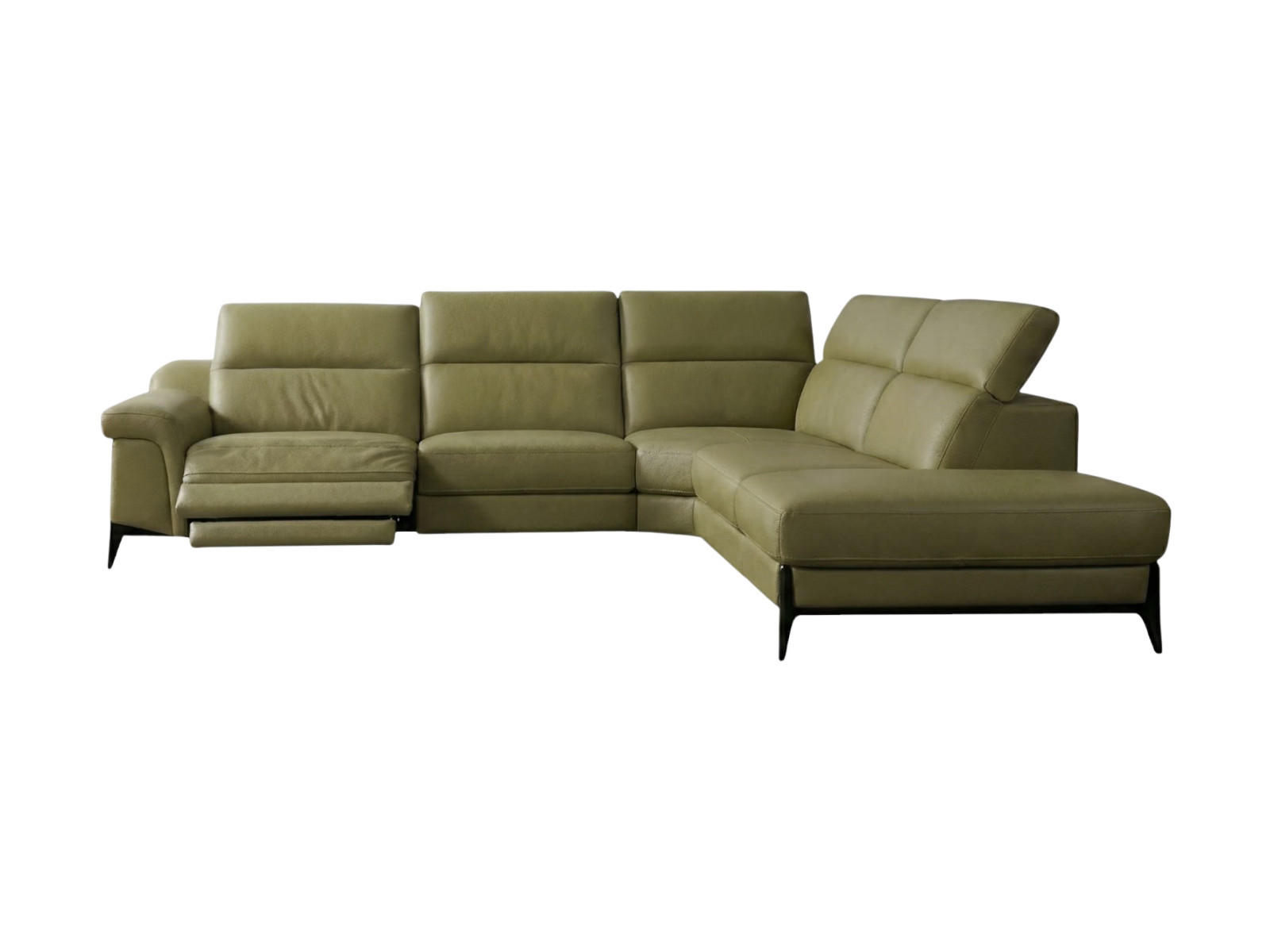ECKSOFA Texas Echtleder mit 1 x Relaxfunktion Olivgrün - Olivgrün, Leder/Metall (238/274cm)