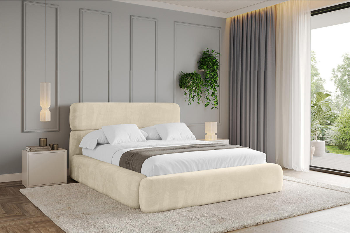POLSTERBETT mit Bettkasten und Lattenrost, Boxbett ohne Matratze - ENORA 140x200 Beige - Ecru, Holzwerkstoff/Textil (140/200cm) - ALTDECOR