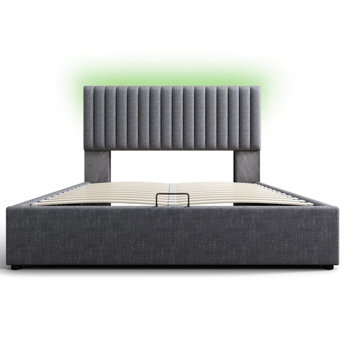 POLSTERBETT aus Leinen 140x200 cm Grau mit Stauraum, LED-Kopfteil und USB-C-Anschluss - Grau, Textil (140/200cm) - IVMEU