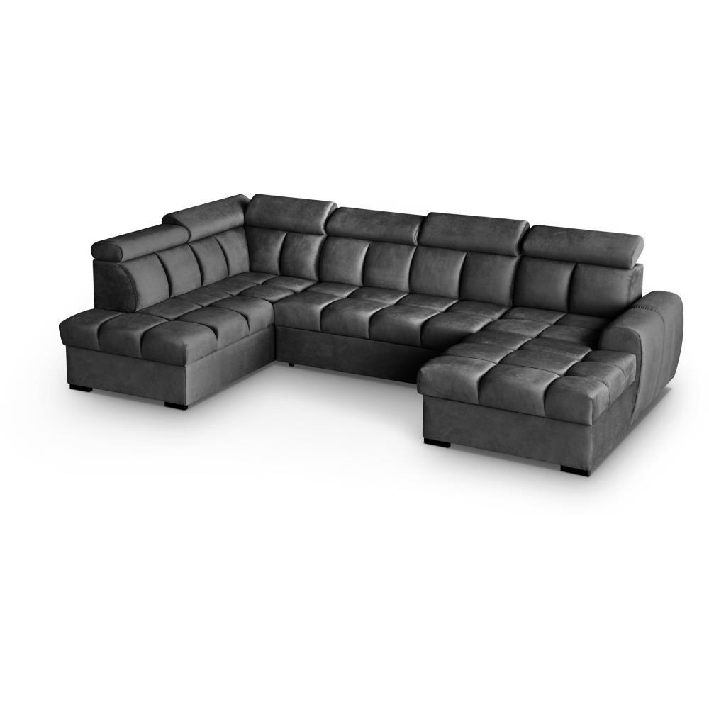 WOHNLANDSCHAFT Gomez U mit Schlaffunktion schwarz links - Schwarz, Textil (330/102/195cm) - Beautysofa