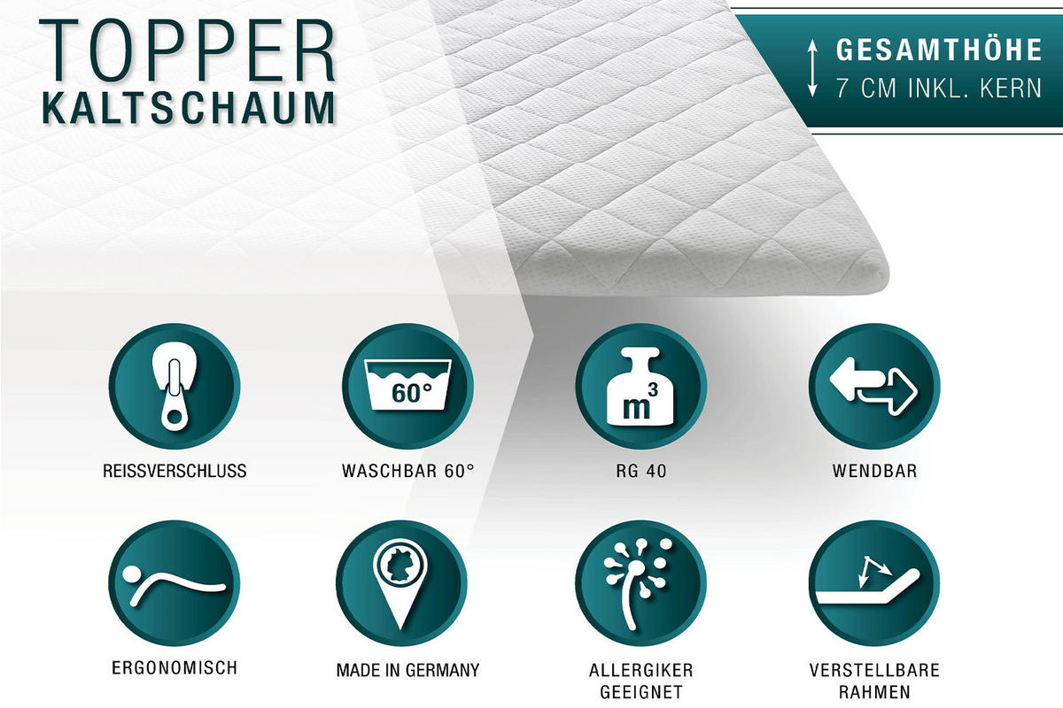 TOPPER KALTSCHAUM SOLO Weiß - Weiß, Textil (180/200cm) - KAWOLA