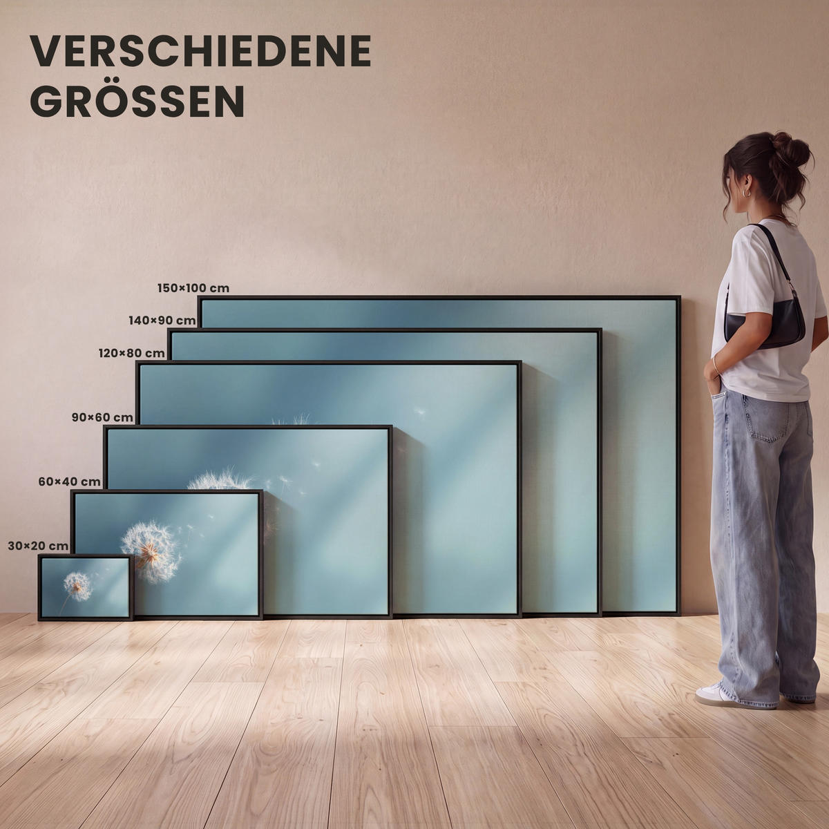 LEINWAND Bilder mit Rahmen - Löwenzahn - Wind - Blau - 30x20 - Blaugrau, Textil (30/20cm) - MuchoWow