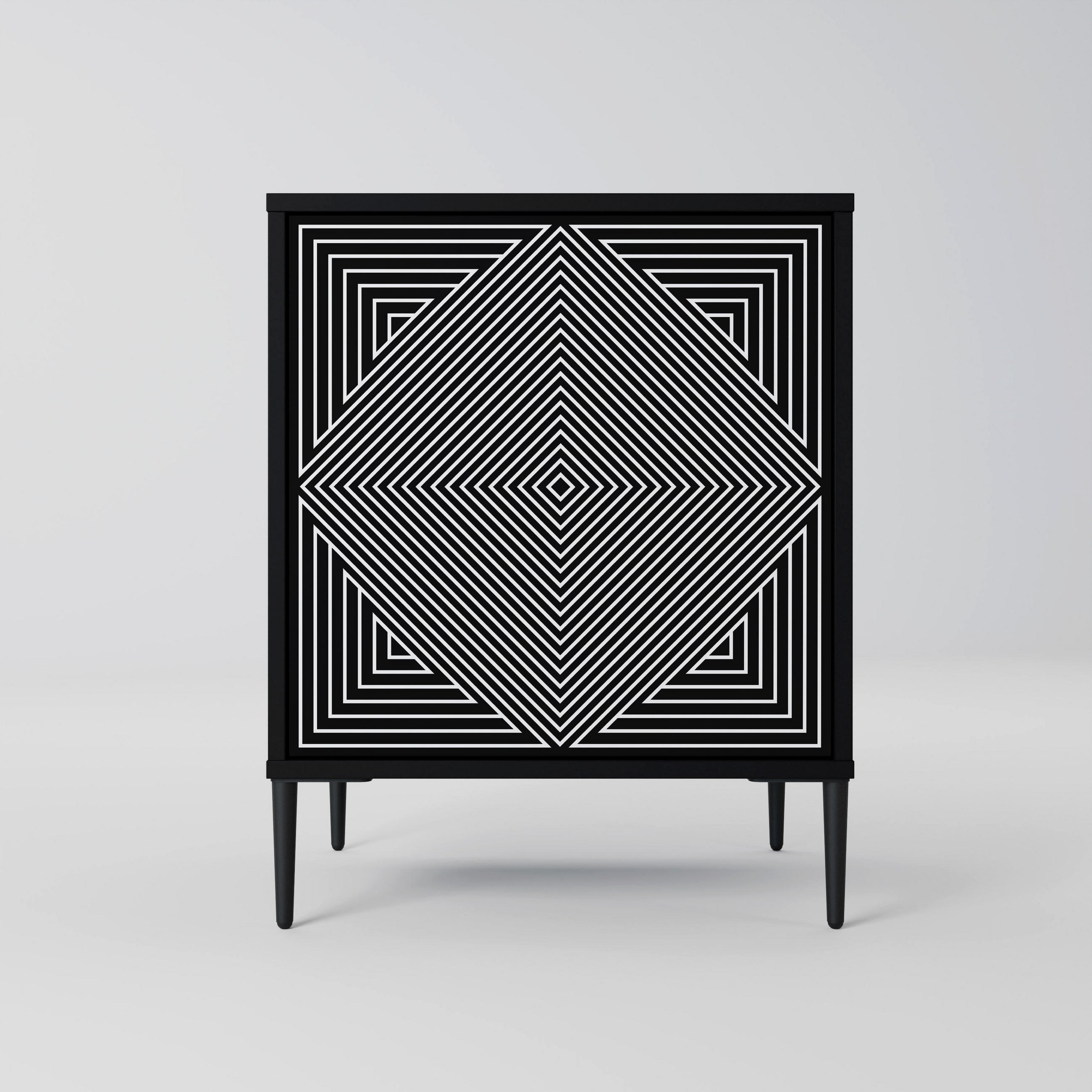 SIDEBOARD POLYGON ILLUSION, Schwarz, 57,5x42x72,5 cm, Schwarze Metallfüße - Multicolor/Schwarz, Holzwerkstoff/Metall (57.5/72.5/42cm) - SpaceRebels