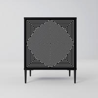 SIDEBOARD POLYGON ILLUSION, Schwarz, 57,5x42x72,5 cm, Schwarze Metallfüße - Multicolor/Schwarz, Holzwerkstoff/Metall (57.5/72.5/42cm) - SpaceRebels
