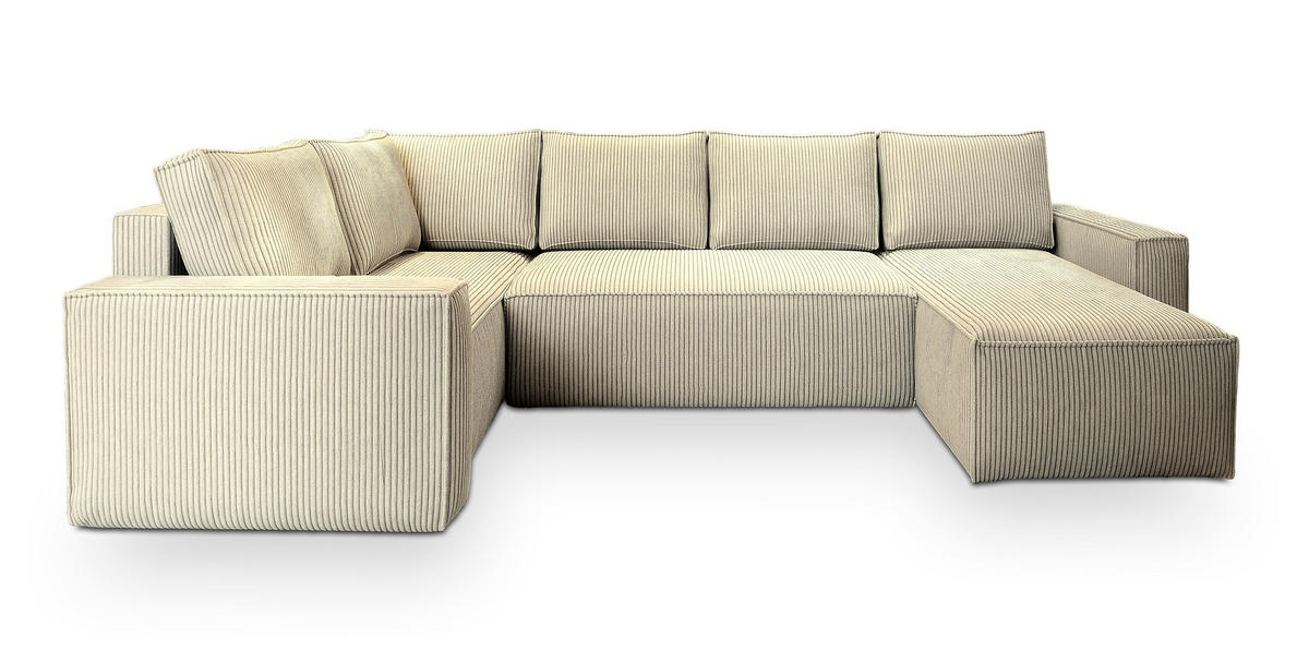 WOHNLANDSCHAFT NORENA L-S Creme Kordstoff mit Schlaffunktion - Creme, Holz (295/85/157.5cm) - MASSENO