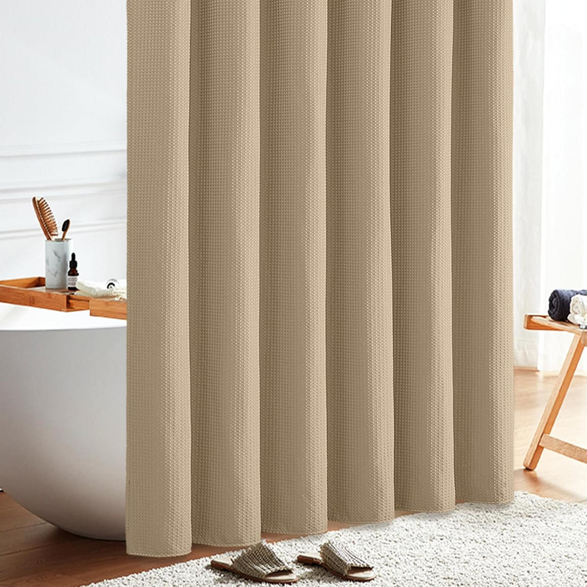 DUSCHVORHANG – 180 x 180 cm (inkl. 12 Kunststoffhaken) – Beige - Cappuccino, Textil (180/180cm)