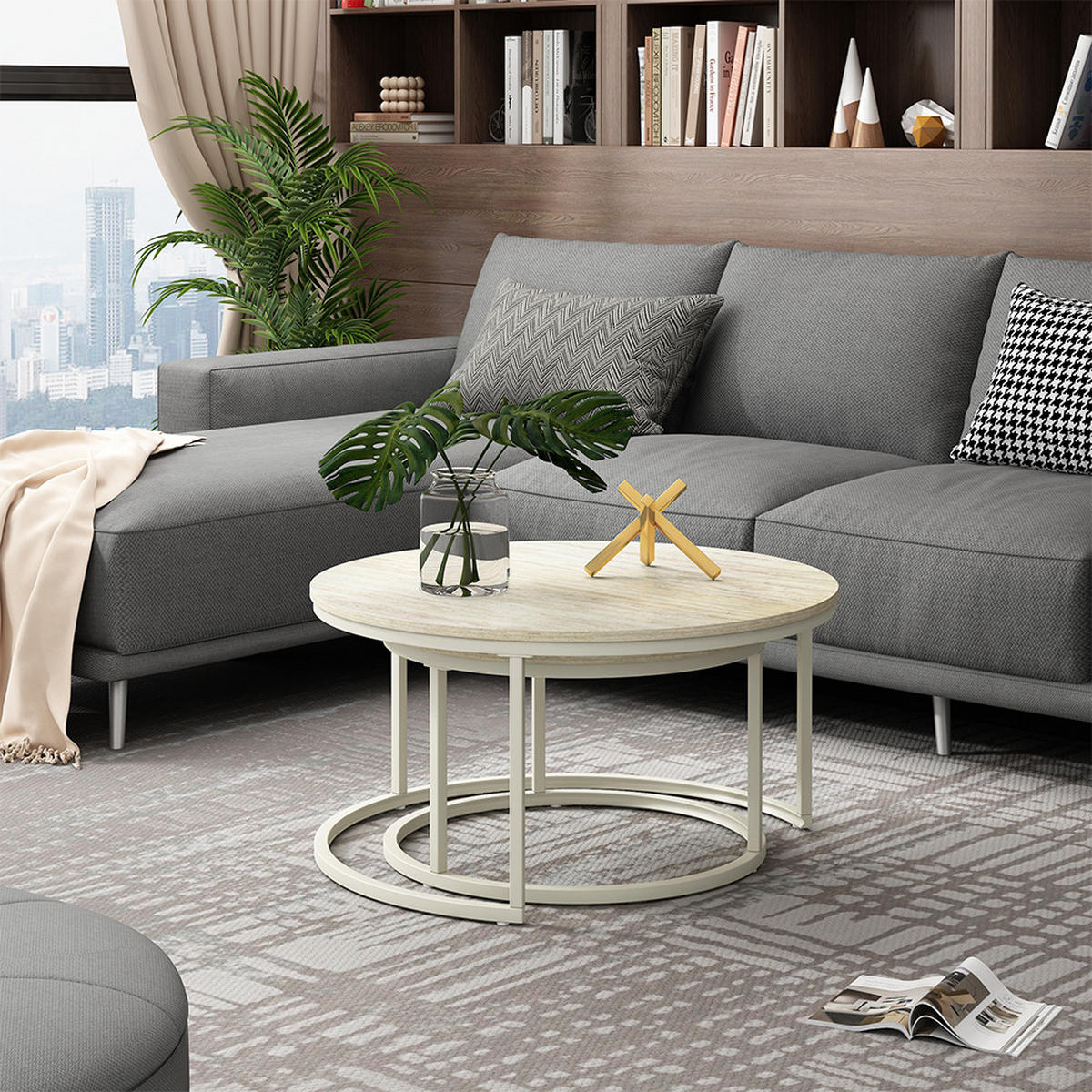 COUCHTISCH-SET Montreal, Travertin/Cashmere, 77 x 77 cm - Kaschmir/Braun, Holzwerkstoff (77/77/40cm) - Vicco