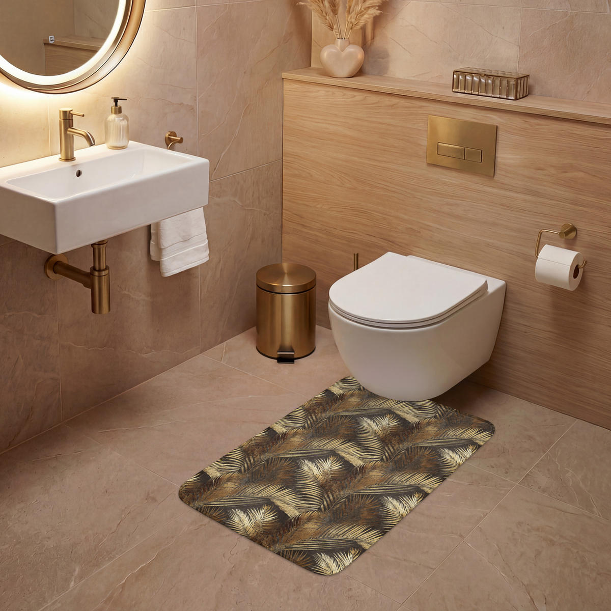 WC PŘEDLOŽKA Tropical - Listy - zlaté 50x80 cm - zlatá, textil/plast (50/1cm) - OnlyWow