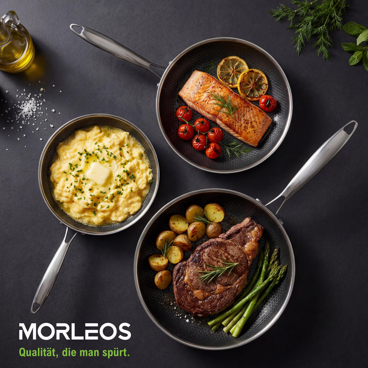 MORLEOS Keramikbratpfanne Wabenstruktur Antihaft Ø26 cm - Silberfarben, Metall (26cm) - Muvell