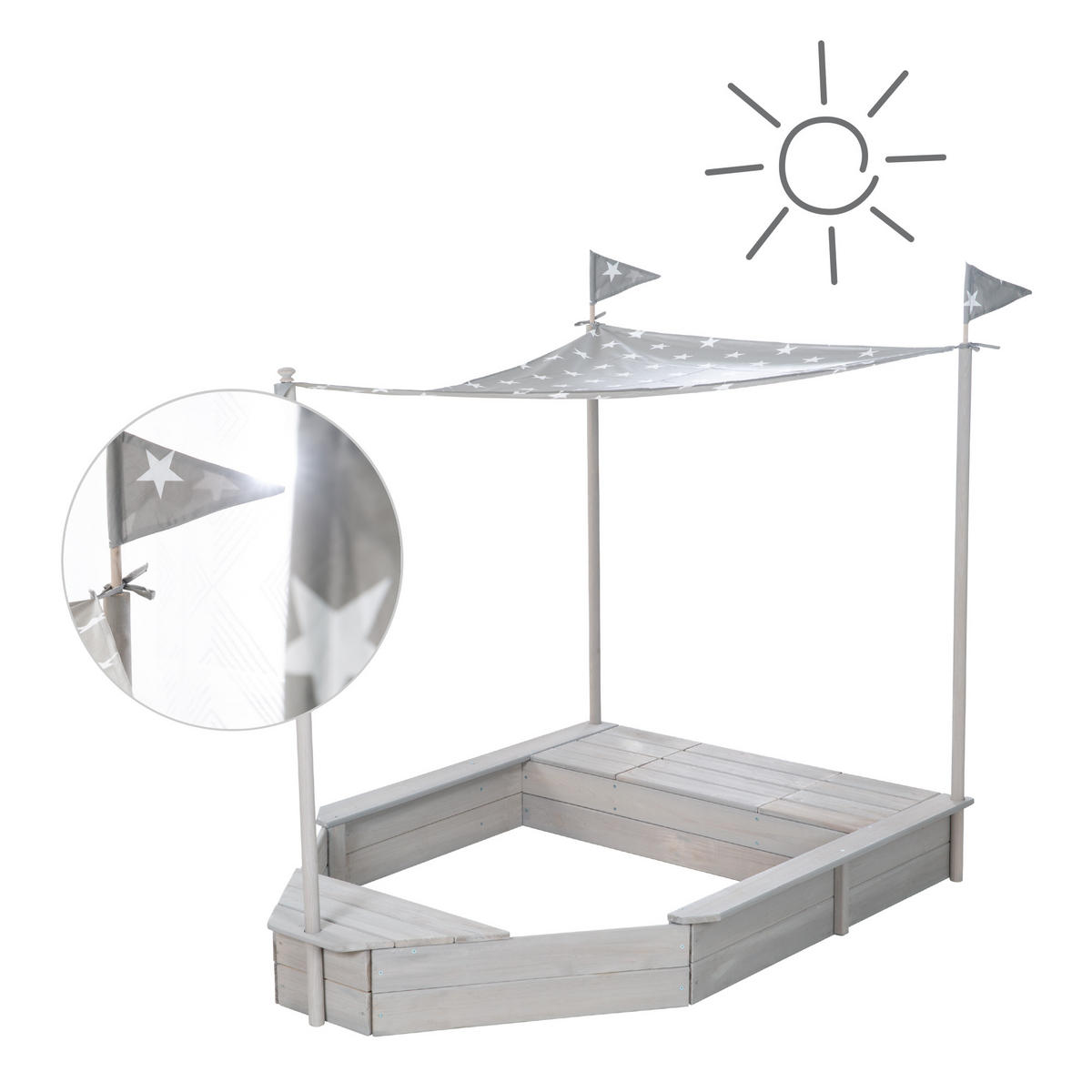 SANDKASTEN BOOT Sandkasten Boot grau - Grau, Holz (154/65/109cm) - Roba