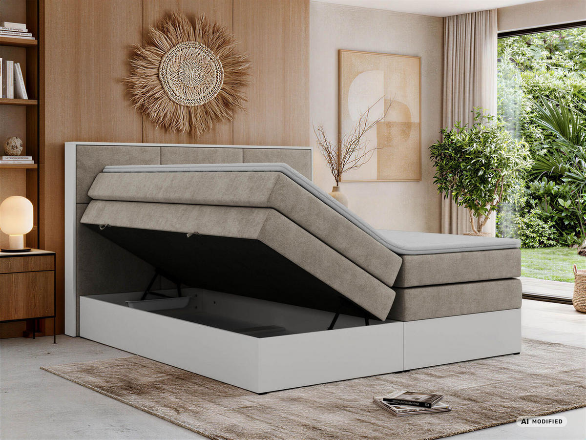 POSTEL BOXSPRING DELVIT KING 140/200 - Šedobéžová Strukturovaná látka - Topper Visco - H4 - černá/šedobéžová, textil/plast (140/200cm) - MKS
