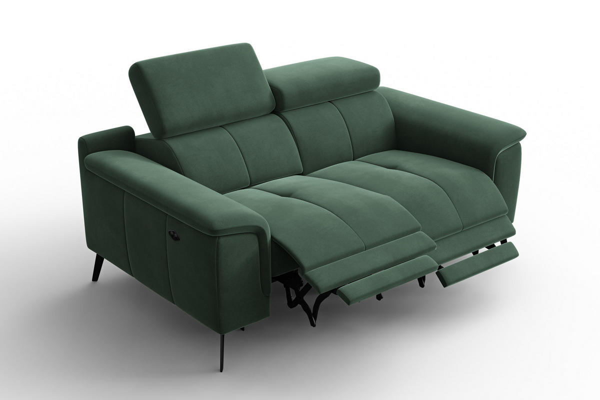 SOFA RELAX FIERO 2-Sitzer, Grüner Veloursstoff - Schwarz/Grün, Holz/Textil (170/82/103cm) - Courtois Laville