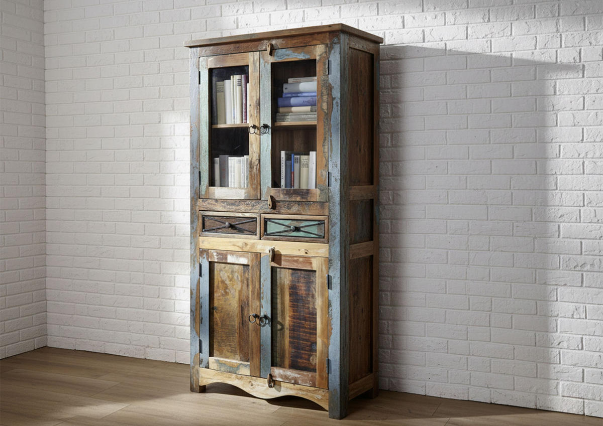 VITRINE Altholz 90x40x180 mehrfarbig lackiert NATURE OF SPIRIT #08 - Multicolor, Holz (90/180/40cm) - Massivmoebel24
