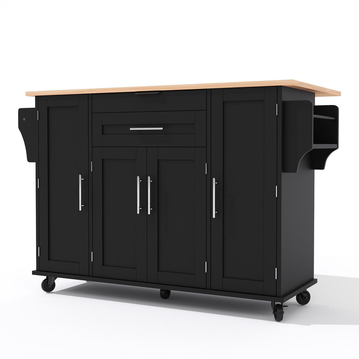 KÜCHENINSEL 136/70/92 cm schwarz/natur aus MDF mit Ausziehplatte - Schwarz, Holzwerkstoff (136/92/70cm) - OKWISH