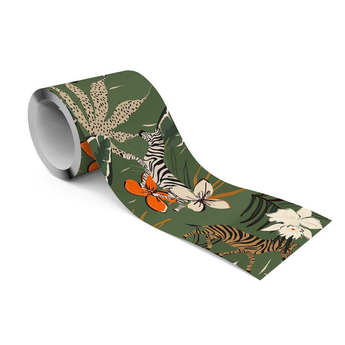 TAPETENBORDÜRE selbstklebend Zebras tropische BLUMEN Blätter - Beige/Schwarz, Papier (10/300/300cm) - Muralo