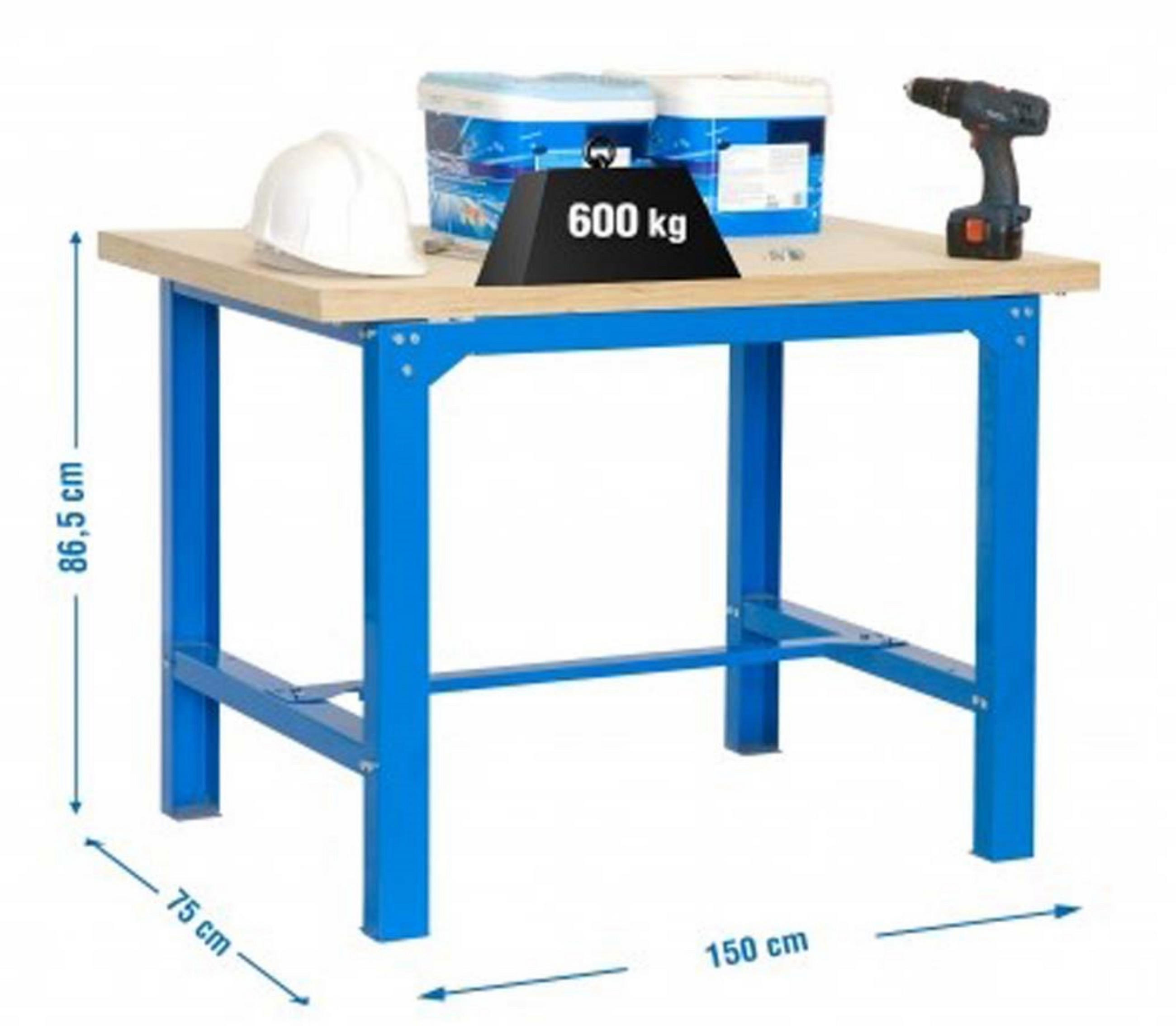 WERKBANK BUFFALO WOOD | HxBxT 87x150x75cm | Traglast 600kg | Blau - Blau, Metall (150/87/75cm) - PROREGAL