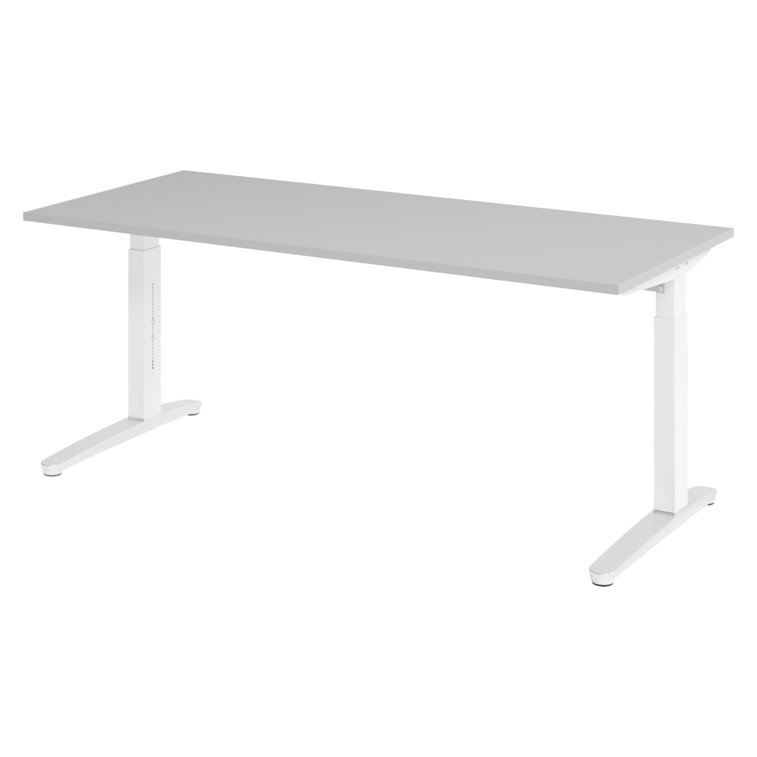 SCHREIBTISCH Serie-XB 80/180/74 cm in Grau/Weiß/Alu poliert - Weiß/Grau, Holzwerkstoff (80/180/74cm) - bümö