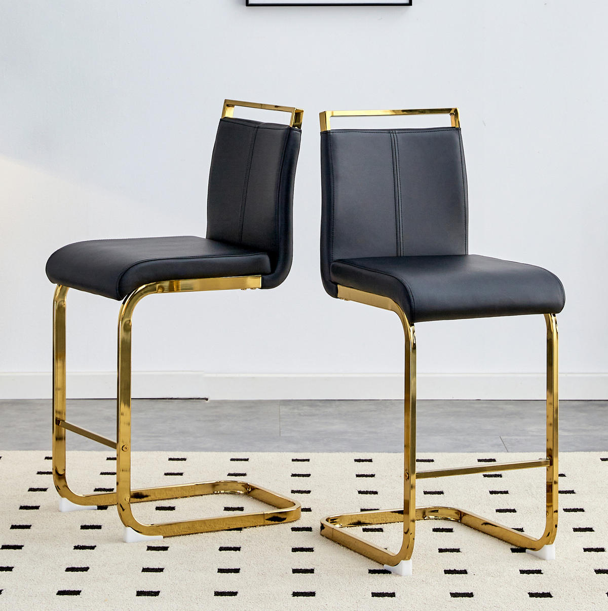 BARHOCKER 2er-Set 96,5 cm Metall/Kunstleder Schwarz Goldfarben - Schwarz, Metall (46.5/96.5/39.1cm) - Meubliv
