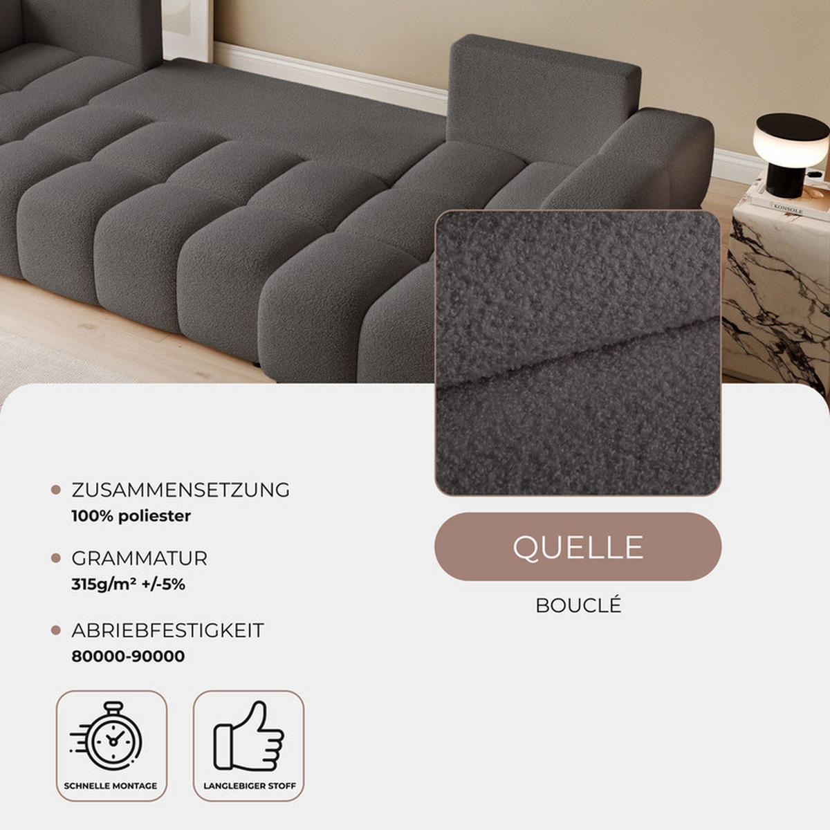 WOHNLANDSCHAFT BUENO mit Schlaffunktion und Bettkasten Dunkelgrau - Dunkelgrau, Holzwerkstoff/Kunststoff (318/148cm) - Idohome