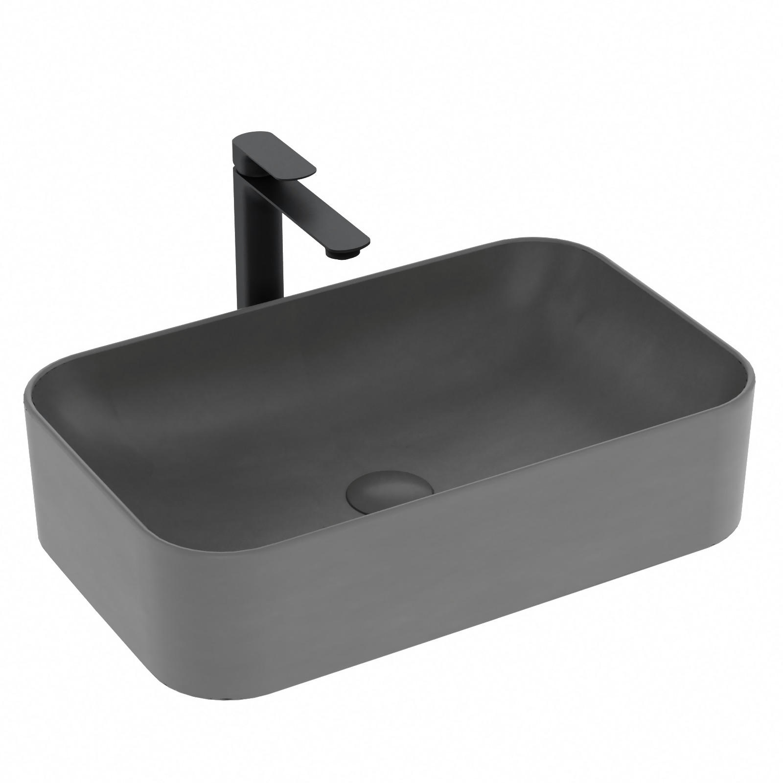 WASCHBECKEN Hochwertiges Keramik Grau Matt 61 / 38 / 15 cm - Schwarz, Keramik (38/15/61cm) - EMKE