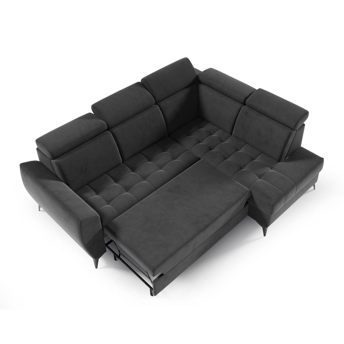 ECKSCHLAFSOFA Aurora II mit verstellbare Kopfstützen, Anthrazit, rechts - Anthrazit/Schwarz, Textil (266/204cm) - Beautysofa