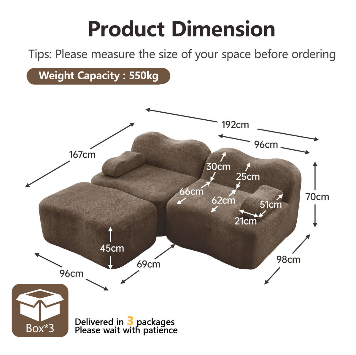 SOFA modular mit Hocker Samt Braun - Braun, Textil (167/192cm) - Meubliv