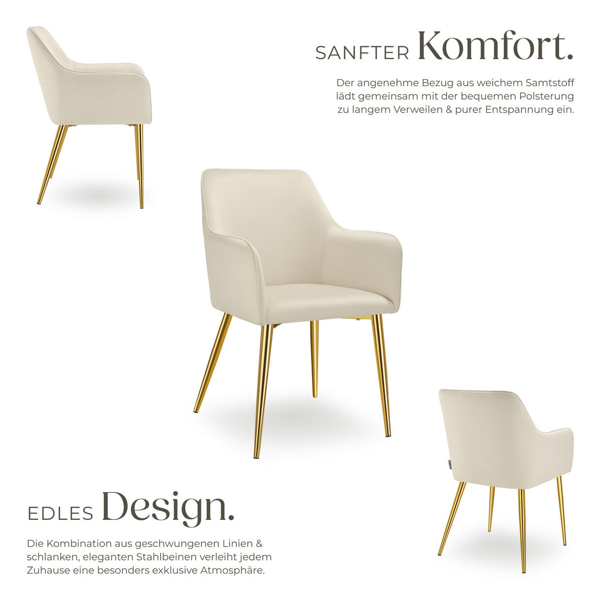 ARMLEHNSTUHL 2er Set Avane 55 x 63 5 x 86 5 cm beige - Beige, Textil (55/86.5/63.5cm) - tectake