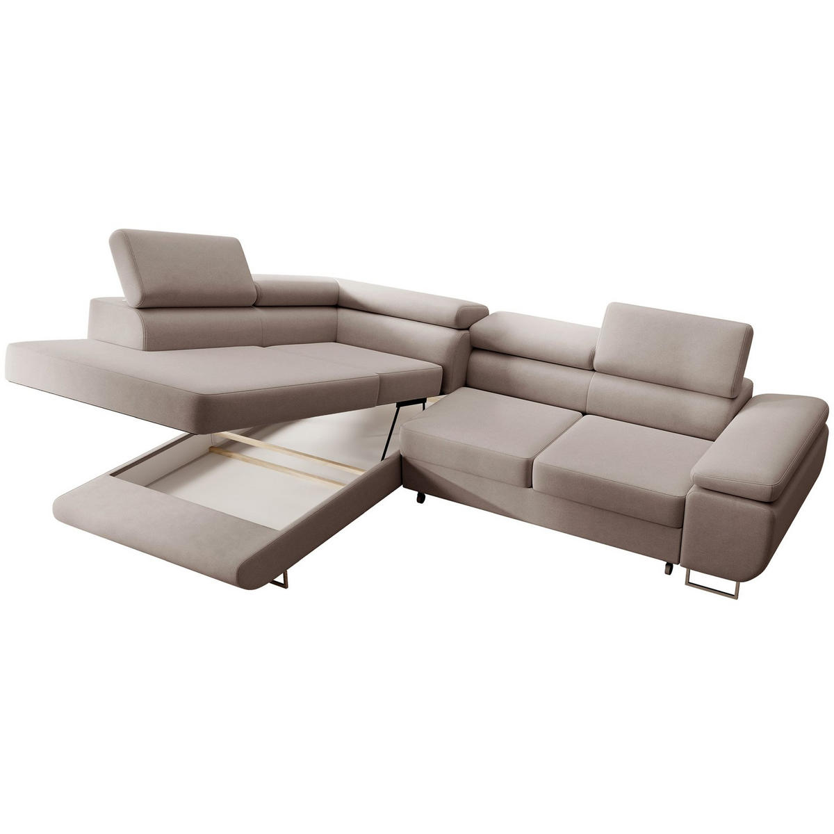 ECKSOFA Stevil Beige Velours - Beige/Silberfarben, Textil/Metall (275/203cm) - Selsey