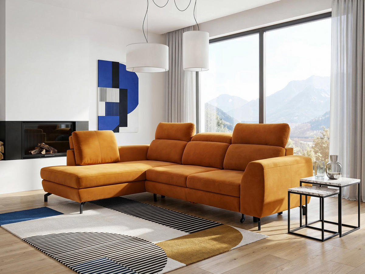 ECKSOFA ANTE Links, mit Schlaffunktion und Bettkasten, Senfgelb - Gelb, Textil/Metall (266/184cm) - Idohome