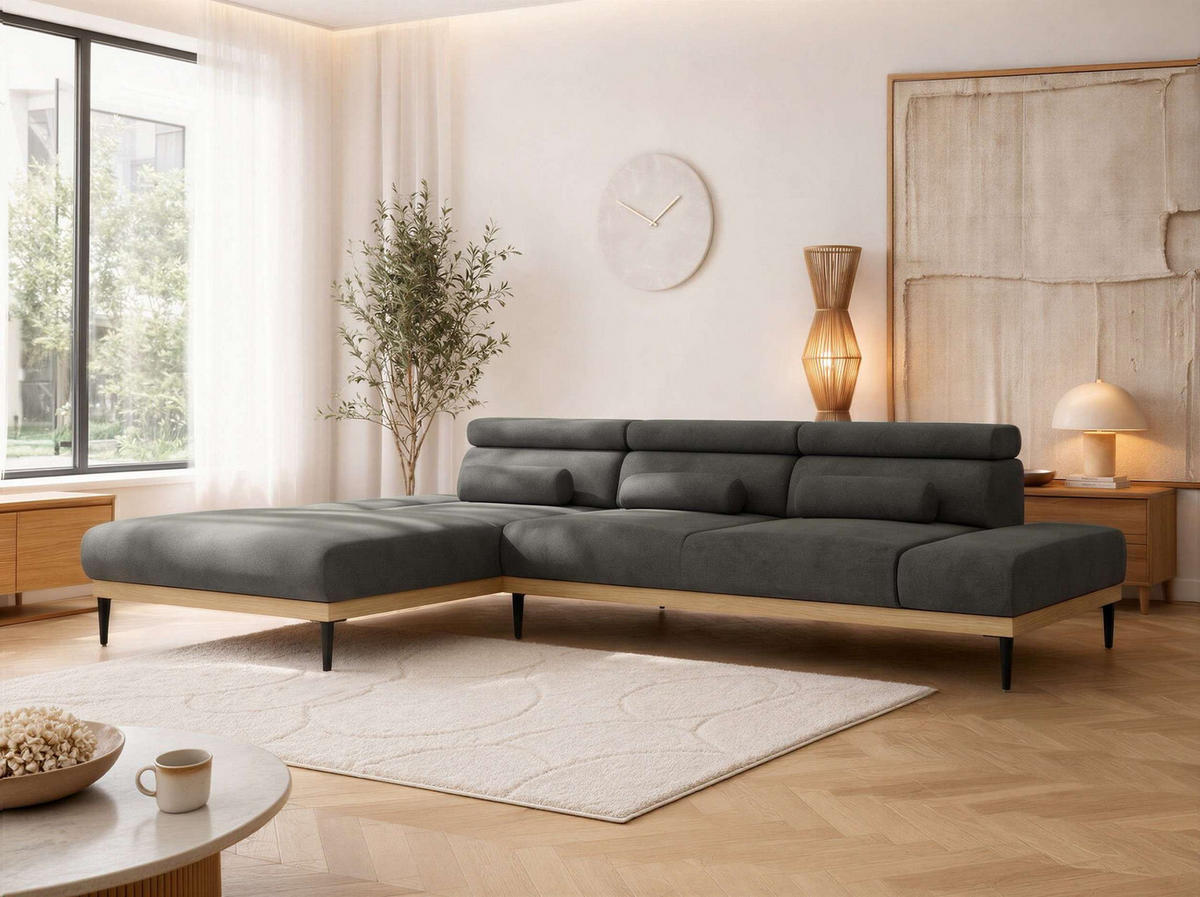 ROHOVÁ SEDAČKA PAVERO L - Tmavosivá Samet - Vľavo - čierna/tmavosivá, kov/textil (205/316cm) - MKS