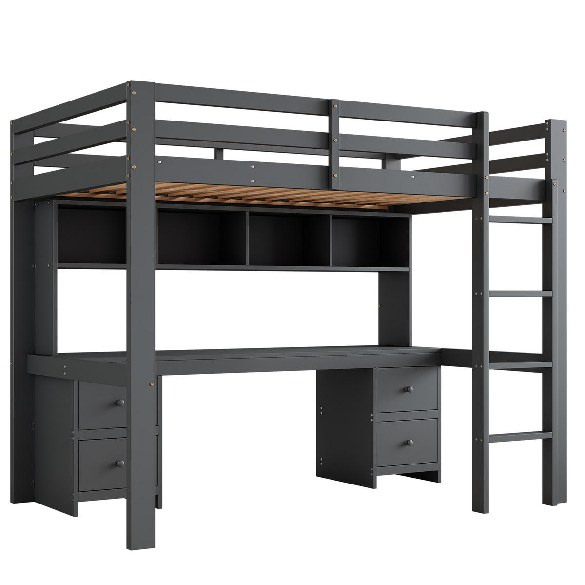 HOCHBETT 90/200 cm aus Kiefer massiv und MDF mit Schreibtisch und Stauraum Grau - Grau, Holz (90/200cm) - Modenvie