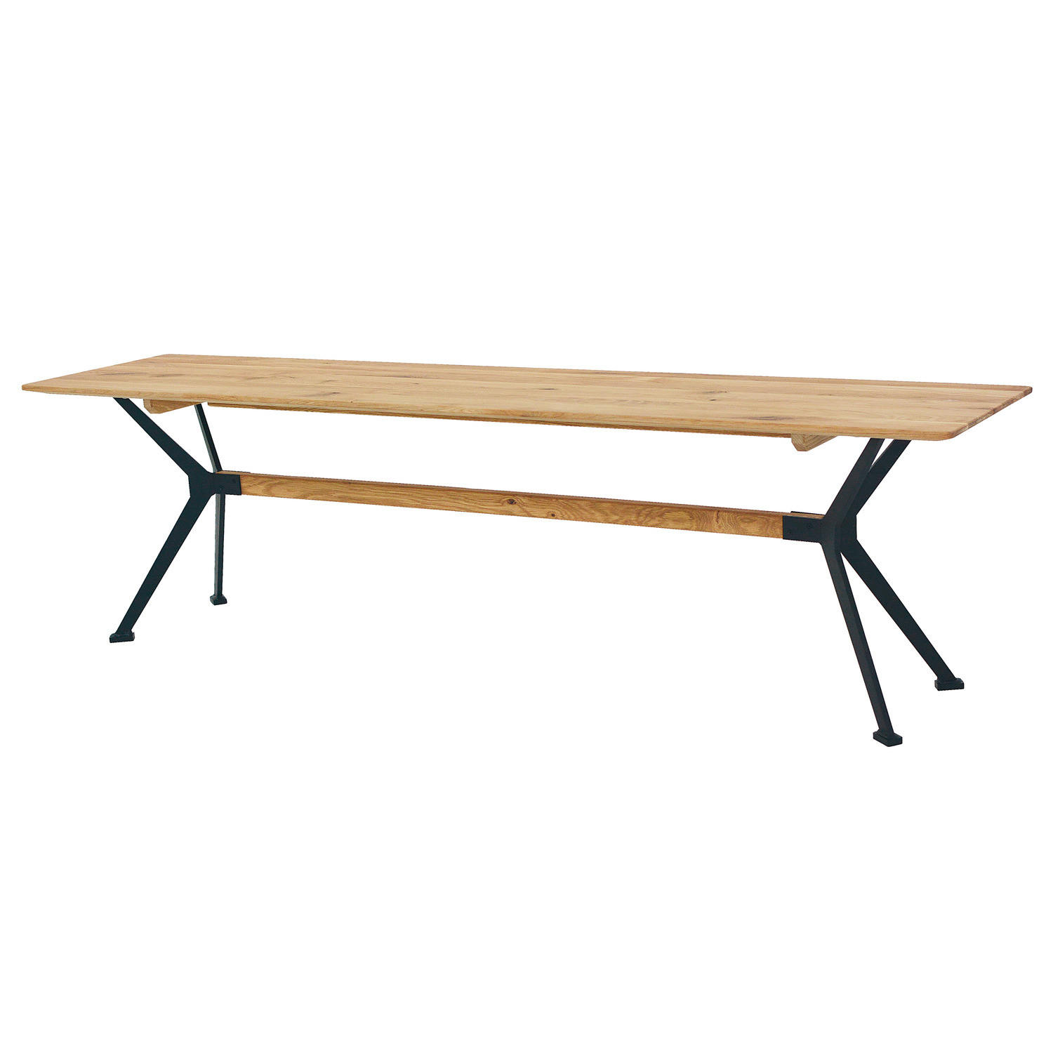 MASSIVE SITZBANK - Eiche massiv / Stahl - Eichefarben/Schwarz, Holz/Metall (160/45/35cm) - home24