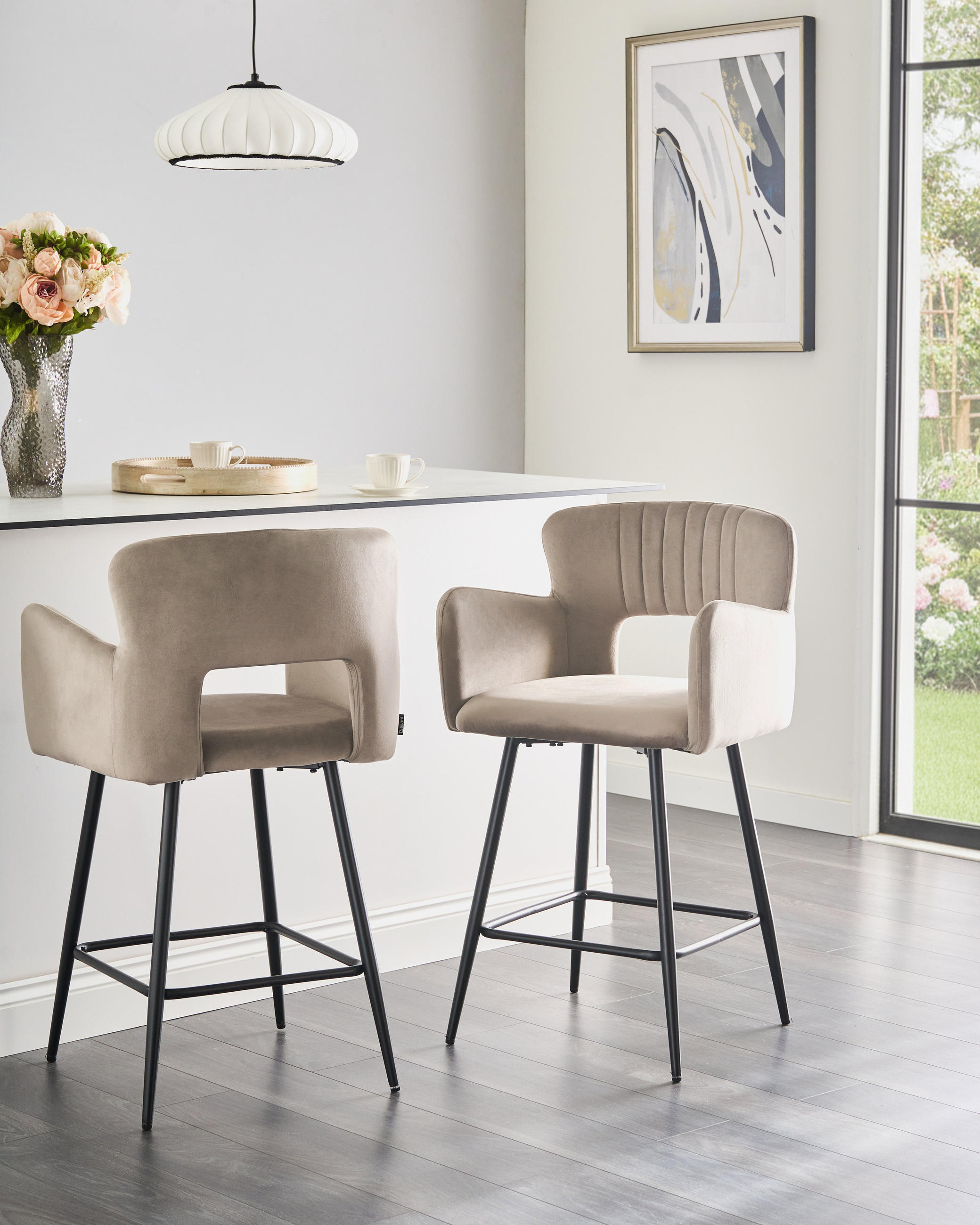 Thumbnail - Beliani Barstühlen, Taupe, Schwarz, Textil, 51x91x44 cm, Esszimmer, Barmöbel, Barhocker