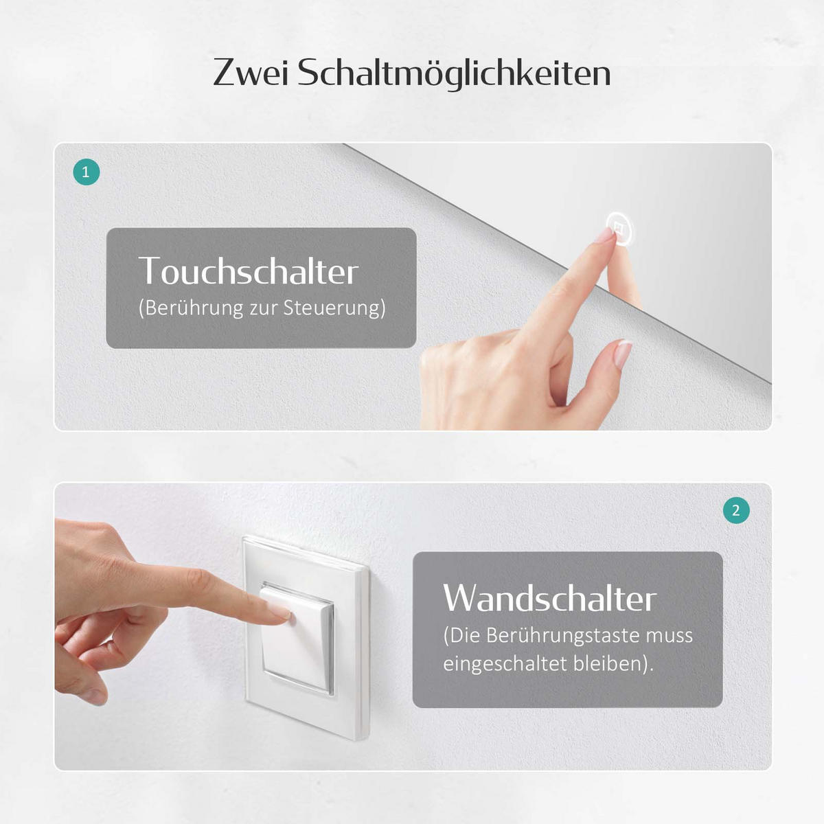 BADSPIEGEL mit Uhranzeige Beleuchtung mit Integriertem Schminkspiegel 100/60 cm - Weiß, Glas (60/3.5/100cm) - EMKE