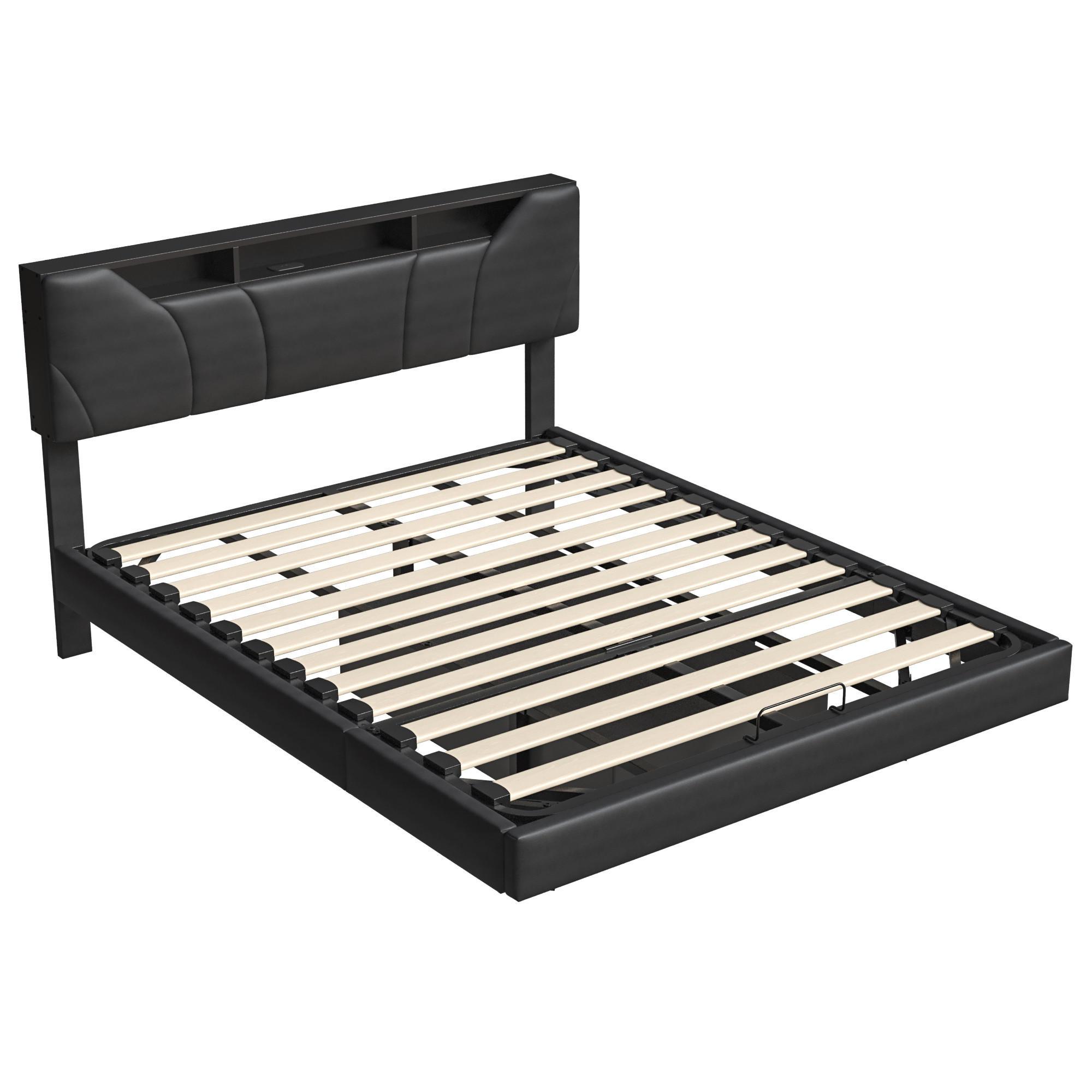 POLSTERBETT 140x200 cm, Schwarz, LED-Beleuchtung und USB - Schwarz, Textil/Metall (140/200cm)
