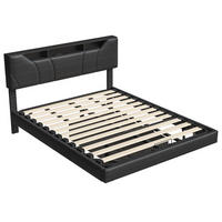POLSTERBETT 160x200 cm, Schwarz, LED-Beleuchtung und USB - Schwarz, Textil/Metall (160/200cm)