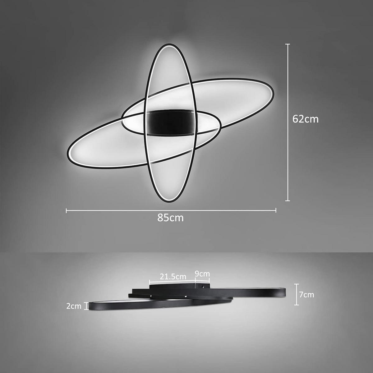 LED-DECKENLEUCHTE Zoe 85/62/7cm - Schwarz, Metall (47/65/7.5cm) - ZMH
