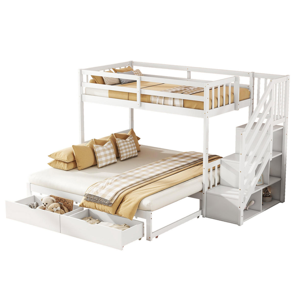 ETAGENBETT 90/200 cm in Weiß mit Ausziehbett und 2 Schubladen - Weiß, Holz (90/200cm) - Flora Grace