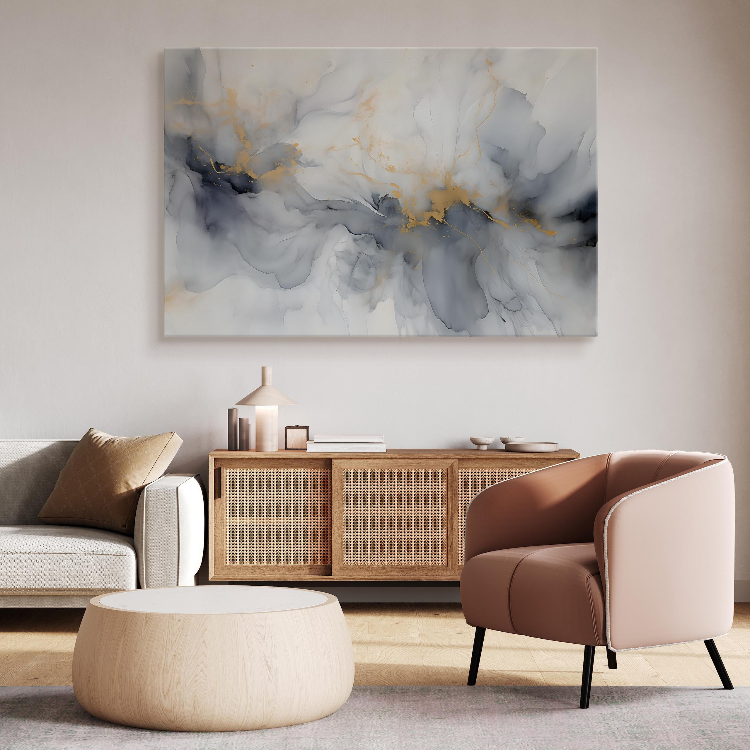 LEINWANDBILD Marmor Muster Moderne Abstraktion 100x70 - Blau/Beige, Textil (100/70cm) - Muralo
