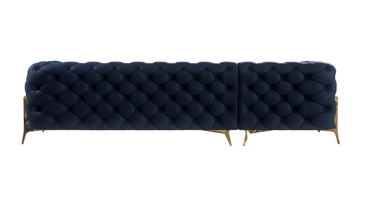 ECKSOFA Chesterfield Lexi Marineblau Samt, Ottomane links - Goldfarben/Dunkelblau, Holz/Textil (305/200cm) - S-Style Möbel