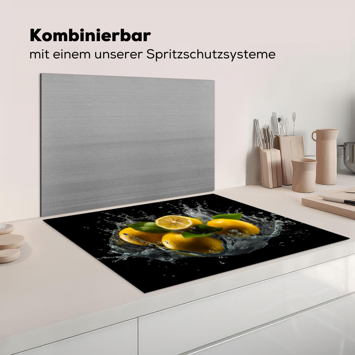 HERDABDECKPLATTE Zitrone - Obst - Gelb - Schwarz Induktionsmatte 77x59 cm - Gelb, Kunststoff (77/59/0.2cm) - MuchoWow