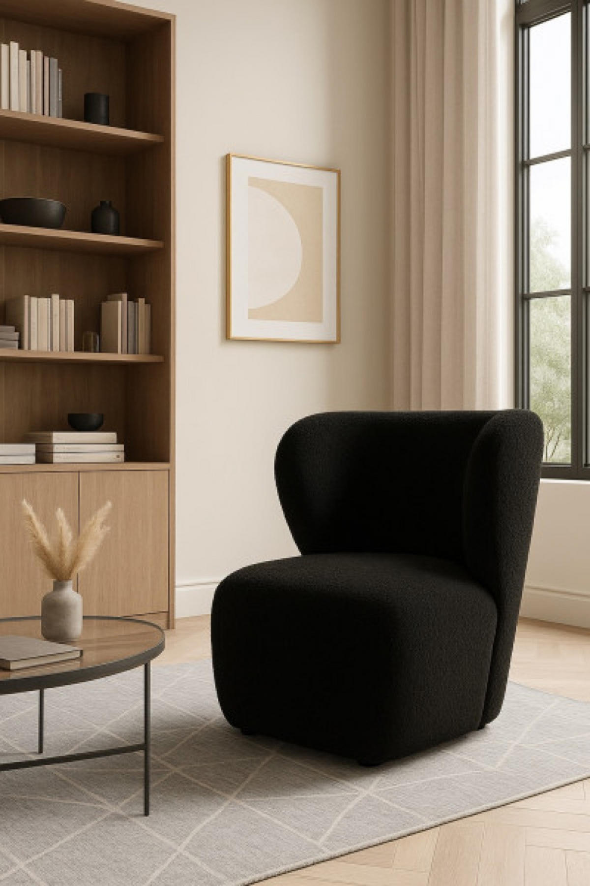 SESSEL Schwarz EVA Breites Rückenlehne Bouclé Stoff - Schwarz, Textil (82/74/74cm) - Sepro Meble