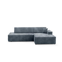 ECKSOFA TESSO R-S Grau Kordstoff mit Schlaffunktion - Grau, Holz (247/170cm) - MASSENO