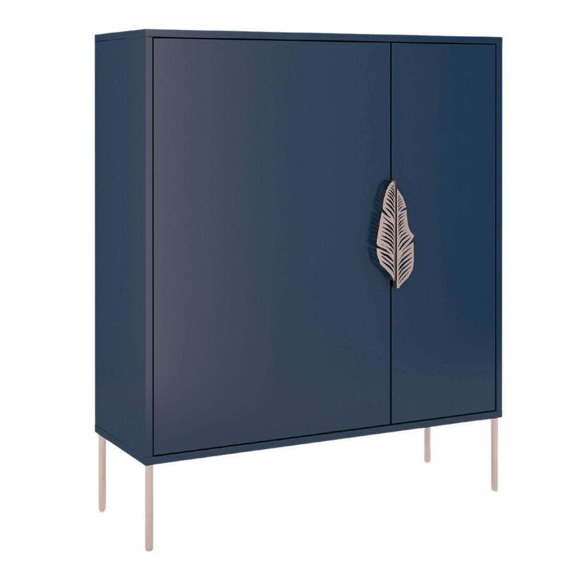 SCHUHSCHRANK Merlin, Marinblau, Goldene Details - Goldfarben/Dunkelblau, Holzwerkstoff/Metall (100/120/35cm) - Skandica