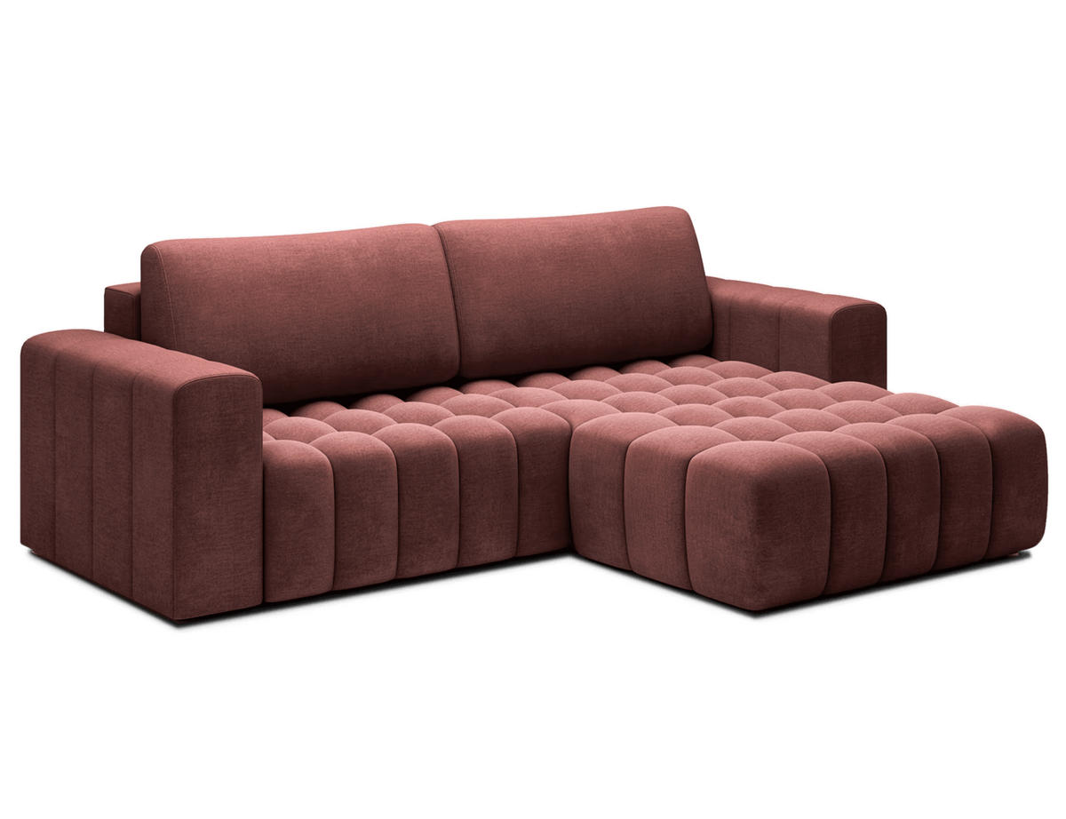 ECKSOFA mit Schlaffunktion und Bettkasten, Velours-Stoff - Rot/Schwarz, Textil (175/250cm) - Eltap