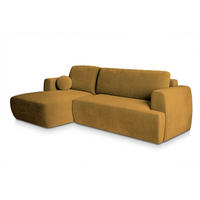 ECKSOFA SENTI K L-S Gelb Plüsch-Stoff mit Schlaffunktion - Gelb, Holz (246/148cm) - MASSENO