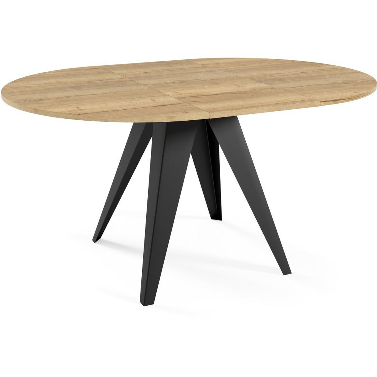 ESSTISCH Gala, Runder Tisch mit Ausziehfunktion, 90-130x90 cm, Schwarz+eiche Halifax - Eichefarben/Schwarz, Metall (90/90/76cm) - Beautysofa