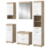 BADMÖBEL-SETWEISS Hochglanz, Eiche 5-teilig 164 cm, Komplettset mit viel Stauraum - Weiß Hochglanz/Eichefarben, Holzwerkstoff (164/191/37cm) - Inn.Furn