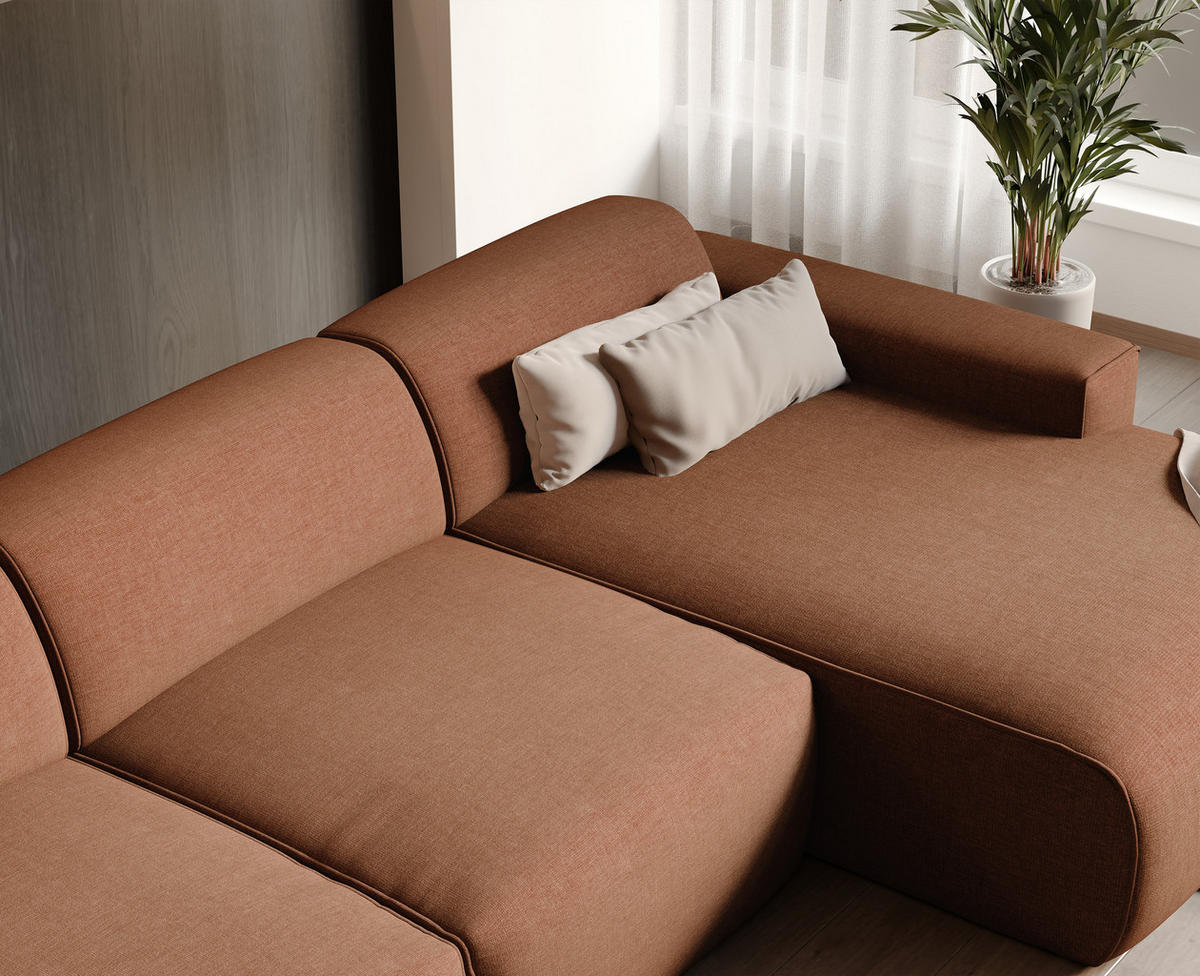 ECKSOFA DOVE Chenille-Stoff in Orange - Orange, Holzwerkstoff/Kunststoff (250/90cm) - Idohome